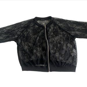 ZARA Vintage Lace Zip Up Floral Allover Net Long Sleeve Rock Bomber Women Jacket